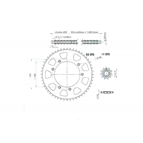 Ķēdes komplekts AFAM 11x52 - 420 Rieju MRT / Yamaha DT Ķēdes komplekts AFAM 11x52 - 420 Rieju MRT / Yamaha DT