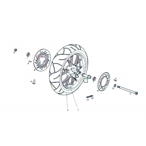 Starplikas bukses aizmugurējam ritenim Derbi Senda DRD SM X-Treme pēc 2010 gada Starplikas bukses aizmugurējam ritenim Derbi Senda DRD SM X-Treme pēc 2010 gada