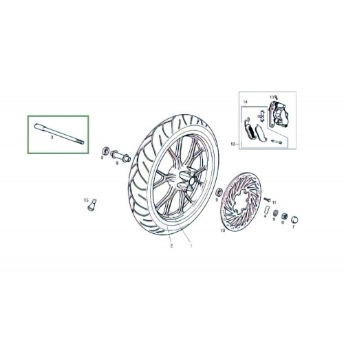 Priekšējā riteņa ass Derbi Senda DRD X-Treme pēc 2010 gada Priekšējā riteņa ass Derbi Senda DRD X-Treme pēc 2010 gada