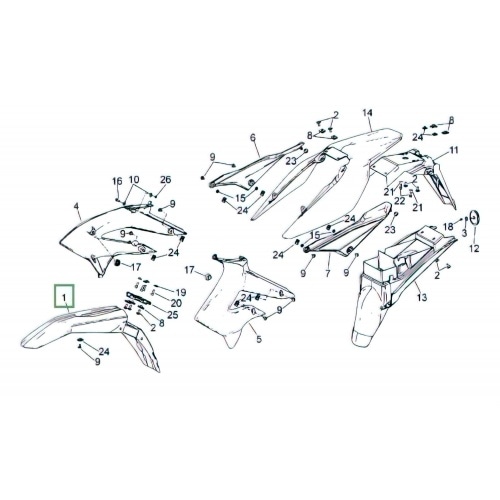 Priekšējais dubļusargs balts Derbi Senda DRD X-Treme pēc 2010 gada Priekšējais dubļusargs balts Derbi Senda DRD X-Treme pēc 2010 gada