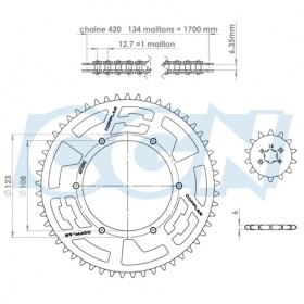 Chain Kit aluminium black 14×53 – 420 Doppler Derbi GPR / Senda X-treme