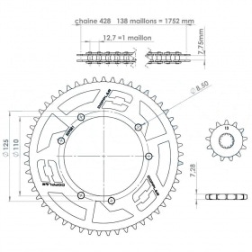 Chain Kit 13x53 steel - 428 Doppler Origin Sherco 50cc