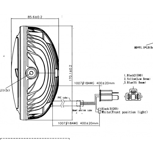 Headlight LED d.170mm Koso Thunderbolt w. CE marking Headlight LED d.170mm Koso Thunderbolt w. CE marking