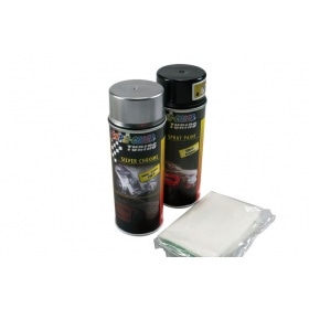 Paint Kit Motip, silver/chrome + primer and cleaning cloth, 400ml
