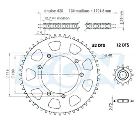 Chain Kit 12x52 - 420 Peugeot XP6