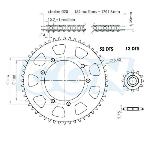 Chain Kit 12x52 - 420 Peugeot XP6 Chain Kit 12x52 - 420 Peugeot XP6