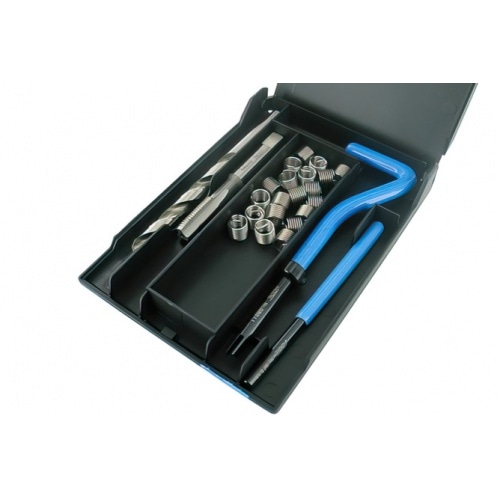 Vītņu labošanas komplekts, ar urbi, krānu, instrumentu, 20x vītņu ieliktņiem, M8x1,25 Vītņu labošanas komplekts, ar urbi, krānu, instrumentu, 20x vītņu ieliktņiem, M8x1,25