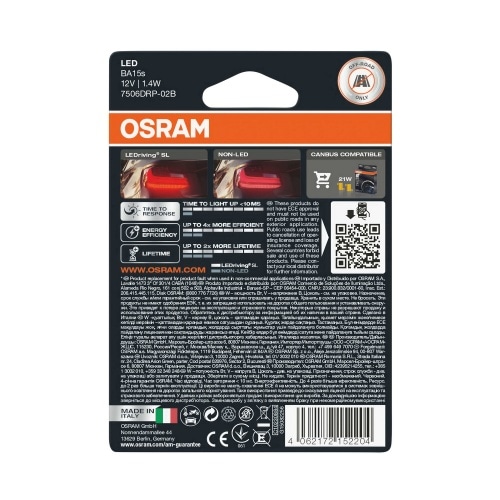 Лампа LED P21W 12V - 1,3W BA15S Osram LEDriving красная (X2) Лампа LED P21W 12V - 1,3W BA15S Osram LEDriving красная (X2)