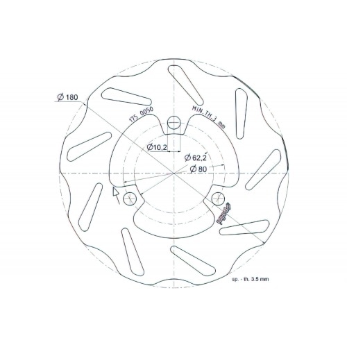 Bremžu disks 180mm ar 3 caurumiem Polini Rieju / Derbi Bremžu disks 180mm ar 3 caurumiem Polini Rieju / Derbi