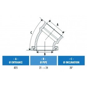 Ieplūdes kolektors Polini regulējams d=25mm 20° AM6 / Derbi