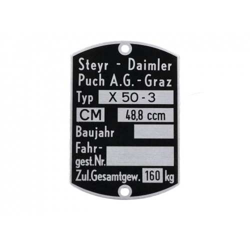 Type Plate Frame 60 x 40mm Puch X 50-3 Type Plate Frame 60 x 40mm Puch X 50-3