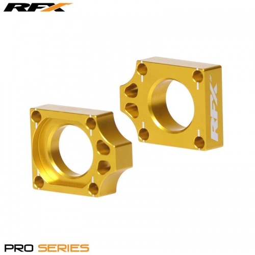 Chain Tensioners / Axle Blocks RFX Pro yellow Suzuki RM-Z 250 / 450 Chain Tensioners / Axle Blocks RFX Pro yellow Suzuki RM-Z 250 / 450