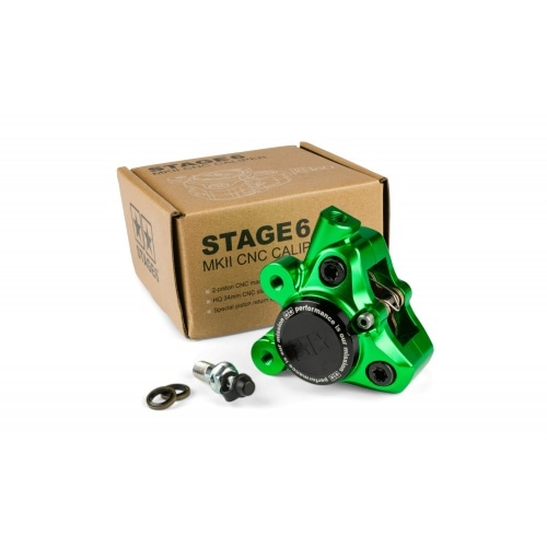 Front Brake Caliper CNC aluminium Stage6 Minarelli / Piaggio / Peugeot green Front Brake Caliper CNC aluminium Stage6 Minarelli / Piaggio / Peugeot green