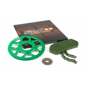 Ķēdes komplekts 13x53 - 420 Stage6 alumīnija CNC zaļš Peugeot / Rieju