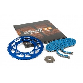 Ķēdes komplekts 13x53 - 420 Stage6 alumīnija CNC zils Derbi Senda X-treme