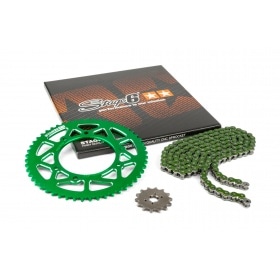 Ķēdes komplekts 13x53 - 420 Stage6 alumīnija CNC zaļš Derbi Senda X-treme