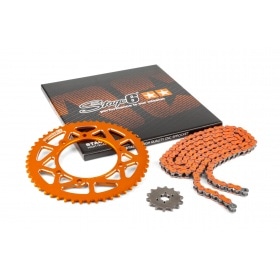 Ķēdes komplekts 14x53 - 420 Stage6 alumīnija CNC oranžs Derbi Senda X-treme