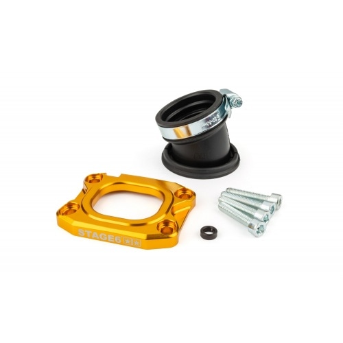 Intake Manifold Stage6 360° AM6 / Derbi yellow for PWK 30 - 34mm Intake Manifold Stage6 360° AM6 / Derbi yellow for PWK 30 - 34mm