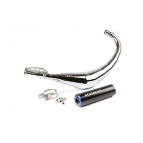 Exhaust Stage6 Streetrace chrome CNC blue / black Derbi / Minarelli AM6