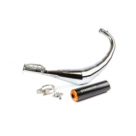 Exhaust Stage6 Streetrace chrome CNC orange / black Derbi / Minarelli AM6