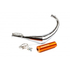 Exhaust Stage6 Streetrace chrome CNC orange Derbi / Minarelli AM6