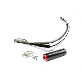 Exhaust Stage6 Streetrace chrome CNC red / black Derbi / Minarelli AM6