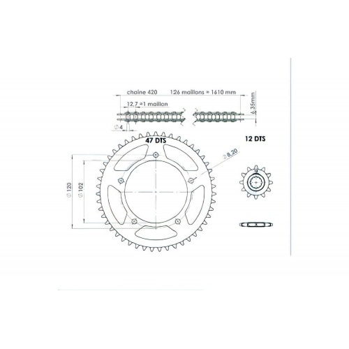 Ķēdes komplekts 12x47 (izmērs=420) Aprilia RS 1999 - 2004 (AM6) Ķēdes komplekts 12x47 (izmērs=420) Aprilia RS 1999 - 2004 (AM6)