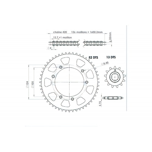 Chain Kit 13×52 Rieju SMX / RS3 2003 – 2008 / Yamaha DTR after 2003 Chain Kit 13×52 Rieju SMX / RS3 2003 – 2008 / Yamaha DTR after 2003