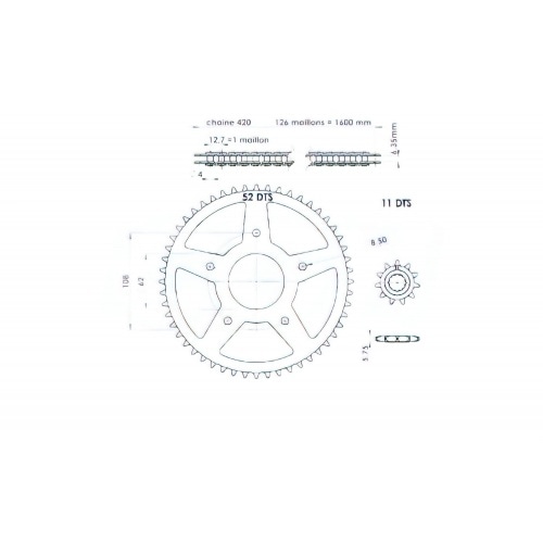 Chain Kit 11×52 – 420 d=62mm 5 holes Peugeot XP7 / XR7 Chain Kit 11×52 – 420 d=62mm 5 holes Peugeot XP7 / XR7