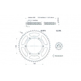 Chain Kit 12×53 – 420 d=108mm 6 holes Derbi Senda SM / DRD