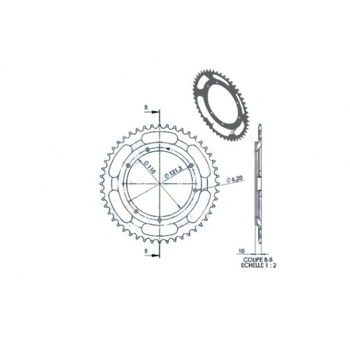 Aizmugurējā zobrats 48 zobi, 6 caurumi, d=110mm MBK 68 / 88 / 89 Aizmugurējā zobrats 48 zobi, 6 caurumi, d=110mm MBK 68 / 88 / 89