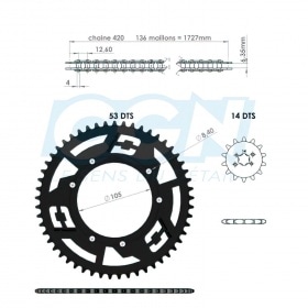 Chain Kit aluminium black 14×53 – 420 Doppler Derbi Senda X-treme