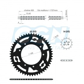 Chain Kit aluminium blue 14×53 – 420 Doppler Derbi Senda X-treme