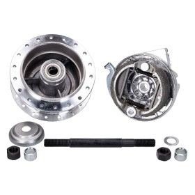 Riteņa rumba komplektā ar bremžu pamatplāksni un priekšējo asi Puch (ritenis ar radzēm)