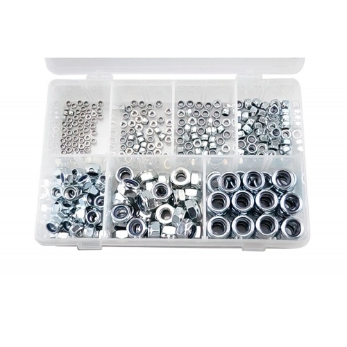 Kaste 320 Uzgriežņi sešstūra Nylstop cinkots tērauds M3 - M12 Kaste 320 Uzgriežņi sešstūra Nylstop cinkots tērauds M3 - M12