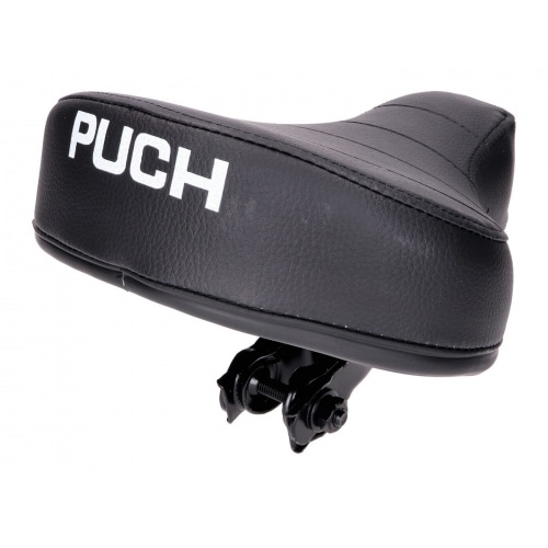 Sēdeklis melns, melns, stepēts, atsperots, ar Puch logotipu Sēdeklis melns, melns, stepēts, atsperots, ar Puch logotipu