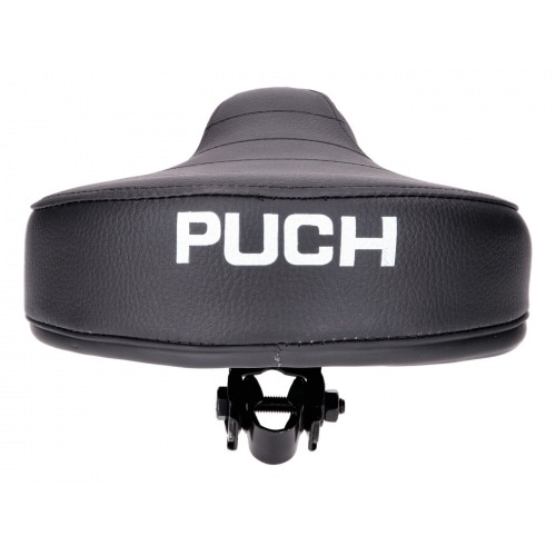 Sēdeklis melns, melns, stepēts, atsperots, ar Puch logotipu Sēdeklis melns, melns, stepēts, atsperots, ar Puch logotipu