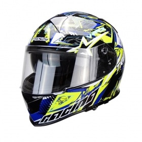 Full Face Helmet double visor Trendy T-602 Skiddy blue / yellow glossy