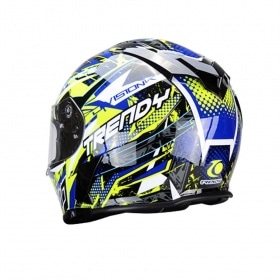 Full Face Helmet double visor Trendy T-602 Skiddy blue / yellow glossy