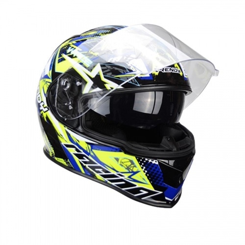 Full Face Helmet double visor Trendy T-602 Skiddy blue / yellow glossy Full Face Helmet double visor Trendy T-602 Skiddy blue / yellow glossy