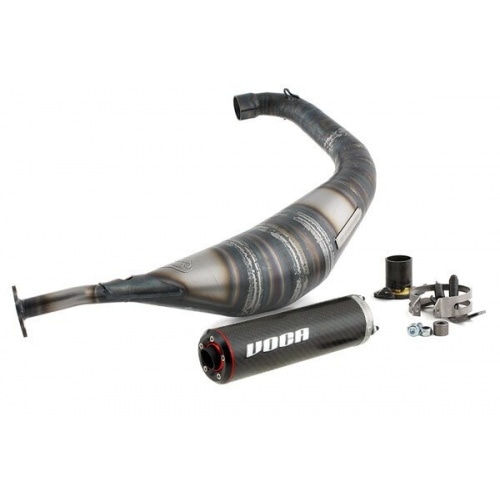 Izplūdes Voca Racing 70/80cc Derbi Senda oglekļa izskats Izplūdes Voca Racing 70/80cc Derbi Senda oglekļa izskats